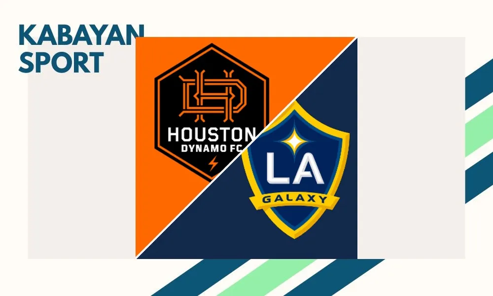 Ilustrasi pertandingan Houston vs LA Galaxy di MLS dengan latar Shell Energy Stadium