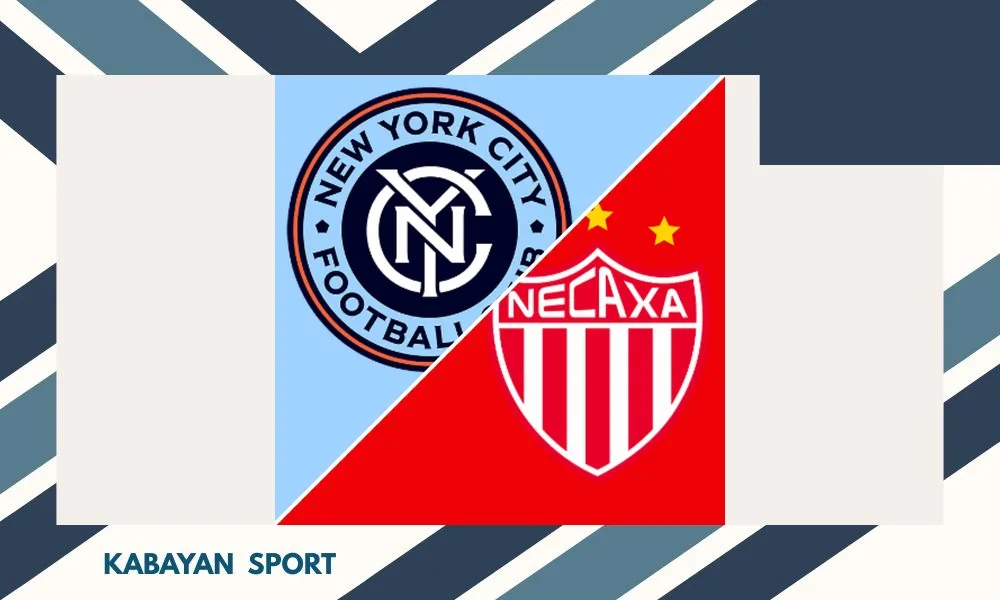 Ilustrasi pertandingan NYCFC vs Necaxa di ajang Leagues Cup dengan suasana Red Bull Arena