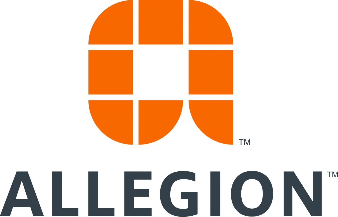 Gedung perkantoran dan logo perusahaan penyedia keamanan global Allegion