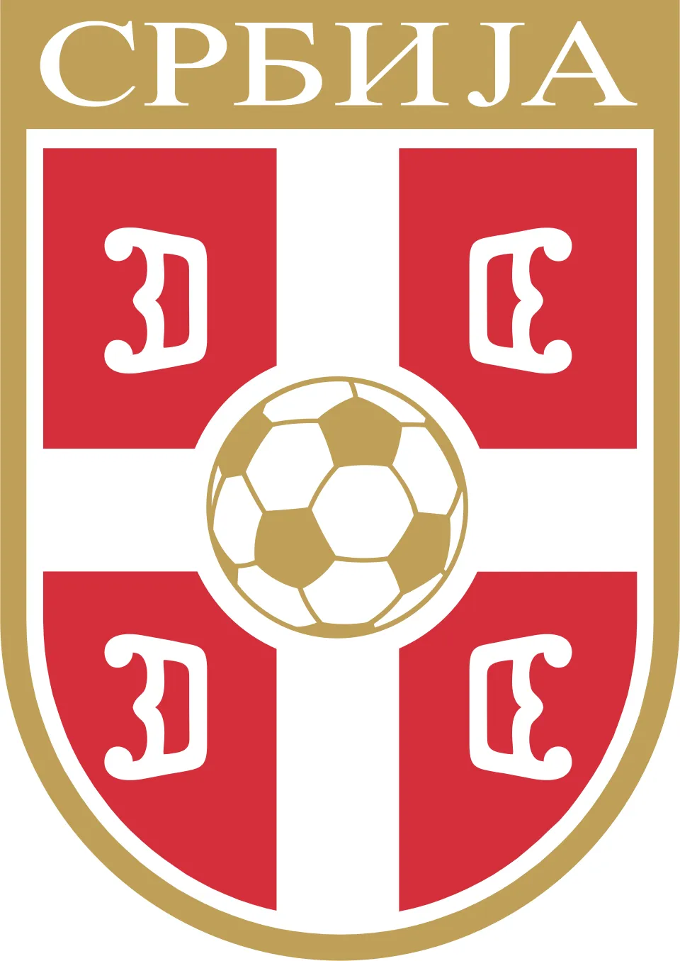 Logo resmi Asosiasi Sepak Bola Serbia dengan lambang salib dan elemen khas nasional