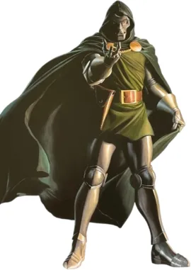 Ilustrasi karakter penjahat super Marvel Doctor Doom dalam buku komik