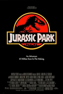 Ilustrasi logo dan latar belakang film Jurassic Park tahun 1993