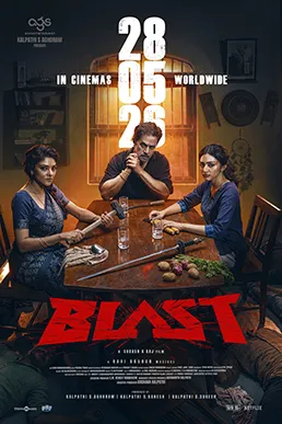 Poster film aksi thriller Tamil Blast yang dibintangi Arjun Sarja