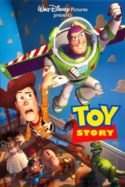 Poster film animasi komputer pertama Toy Story produksi Pixar Animation Studios