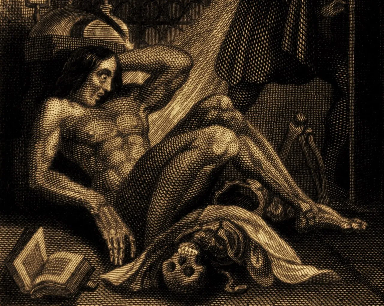 Ilustrasi klasik Frankenstein monster dalam budaya populer