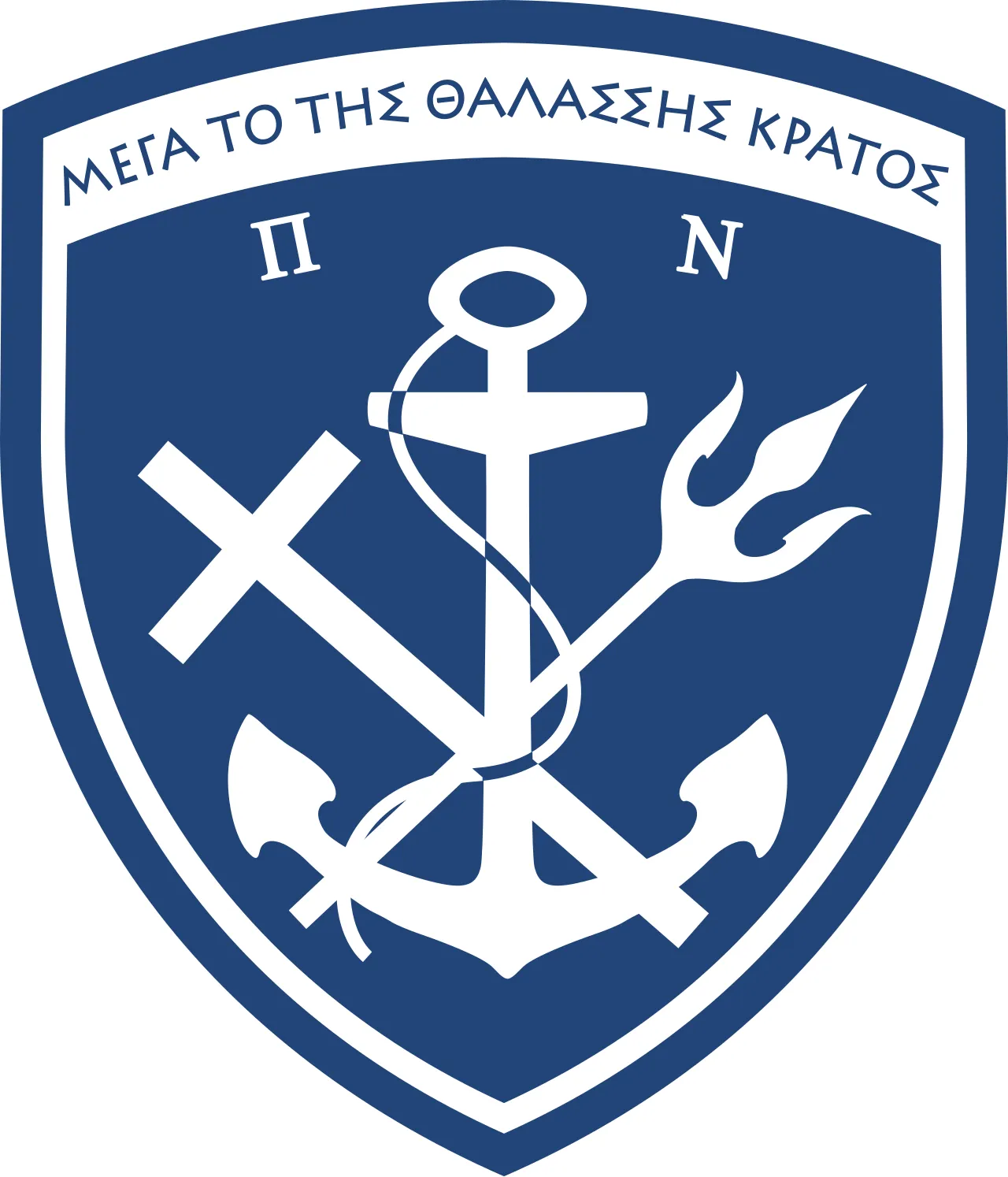 Bendera dan lambang resmi Hellenic Navy yang menampilkan jangkar, salib Kristen, dan trisula