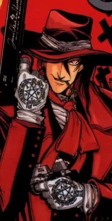 Ilustrasi karakter Alucard dalam serial anime dan manga Hellsing