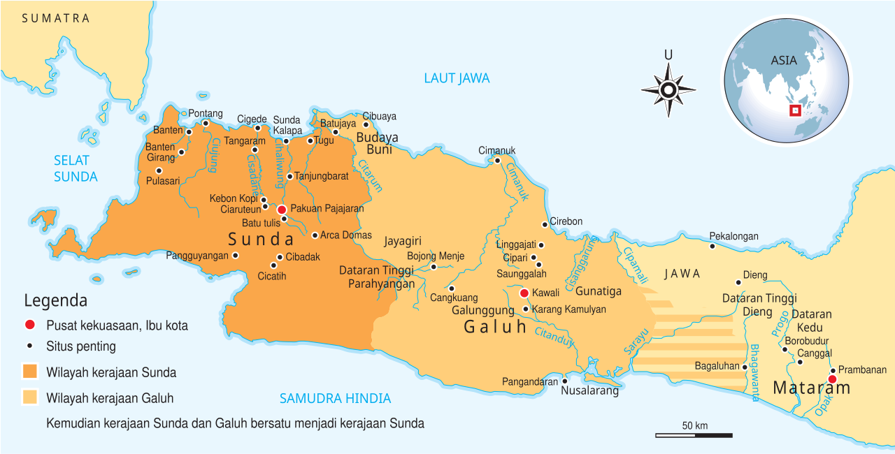 Ilustrasi peninggalan sejarah dan wilayah kekuasaan Kerajaan Galuh di tatar Sunda