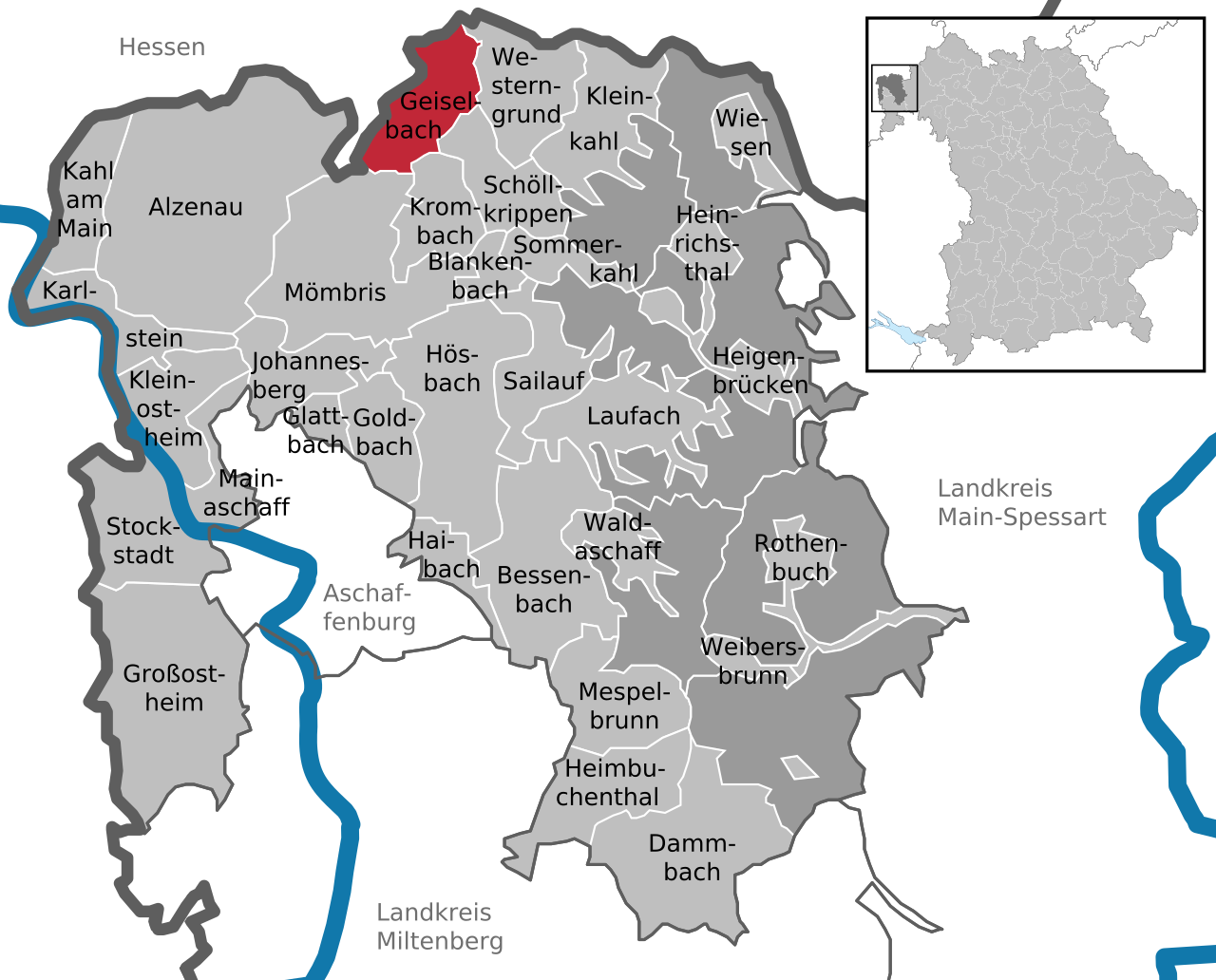 Pemandangan wilayah geografis Geiselbach di distrik Aschaffenburg, Bayern, Jerman