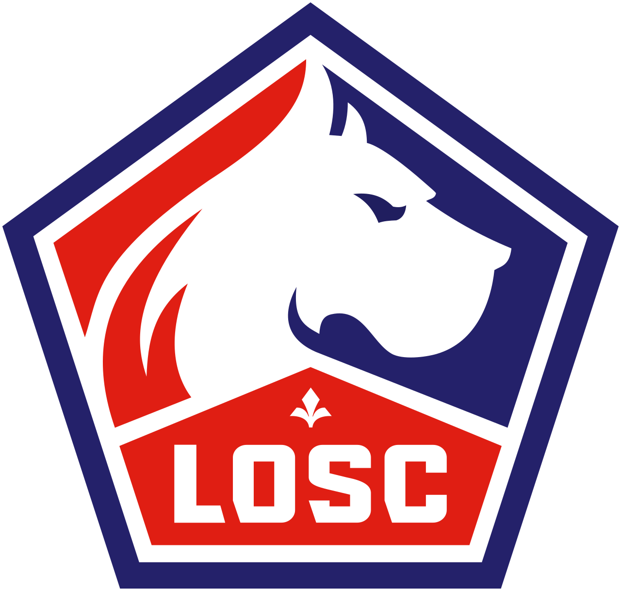 Logo dan stadion Lille OSC, salah satu klub sepak bola papan atas di kompetisi Ligue 1 Prancis