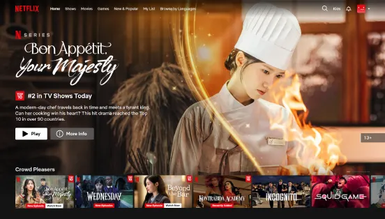 Tampilan antarmuka layanan streaming video Netflix pada perangkat televisi