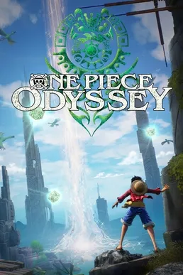 Screenshot gameplay One Piece Odyssey menampilkan Luffy dan kru Topi Jerami di area petualangan