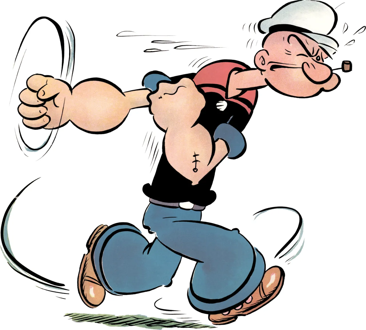 Karakter Popeye the Sailor Man dengan pipa dan kaleng bayam