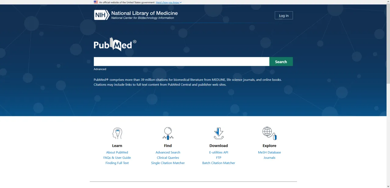 Ilustrasi tampilan pencarian literatur ilmiah pada database PubMed