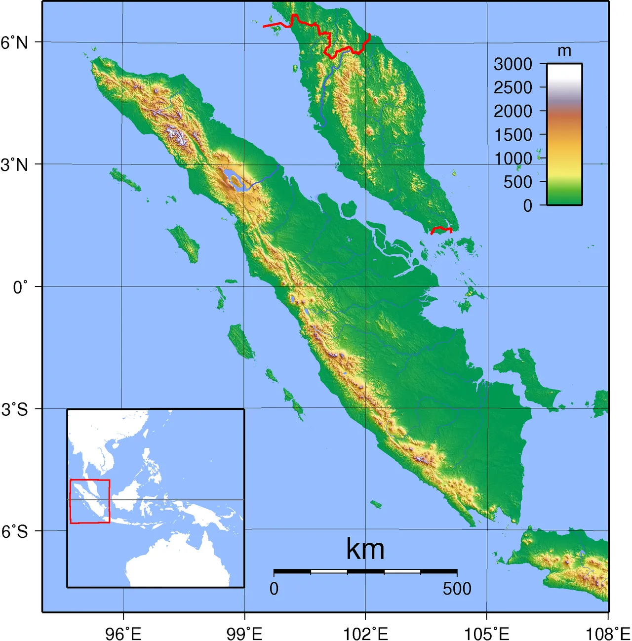 Peta dan pemandangan wilayah Pulau Sumatra di Indonesia