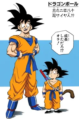 Ilustrasi karakter fiktif utama Son Goku dalam seri manga Dragon Ball