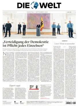 Tampilan logo dan edisi surat kabar Die Welt sebagai media harian nasional Jerman