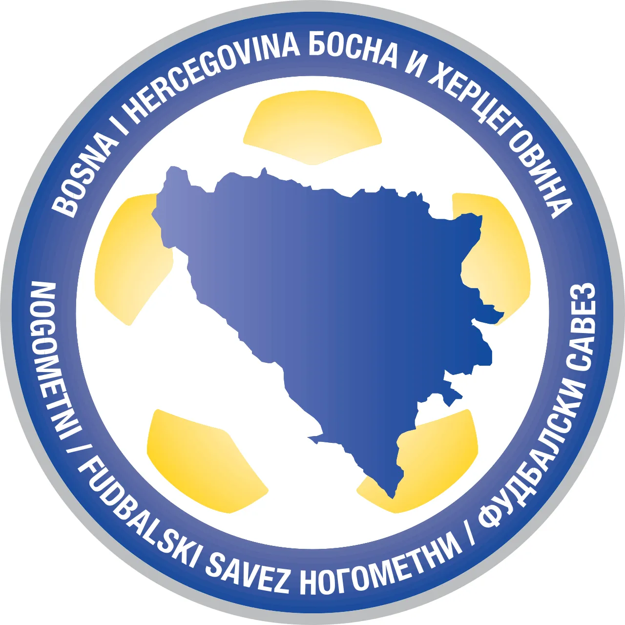Bendera dan lambang yang merepresentasikan tim nasional sepak bola Bosnia dan Herzegovina