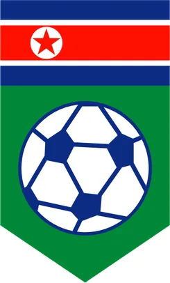 Skuad tim nasional sepak bola Korea Utara dalam balutan seragam resmi bertanding di lapangan hijau