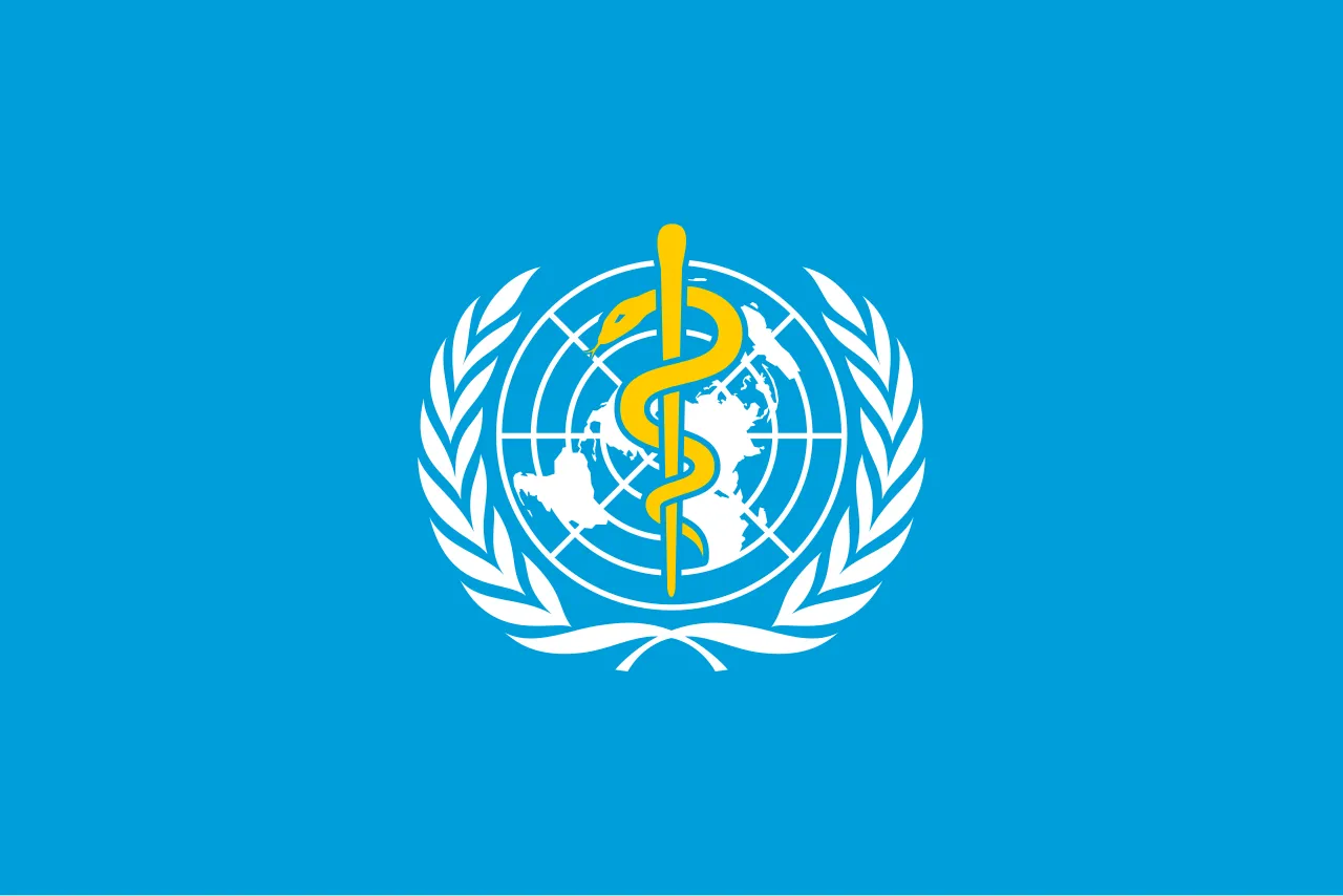 Kantor pusat World Health Organization dan bendera organisasi internasional