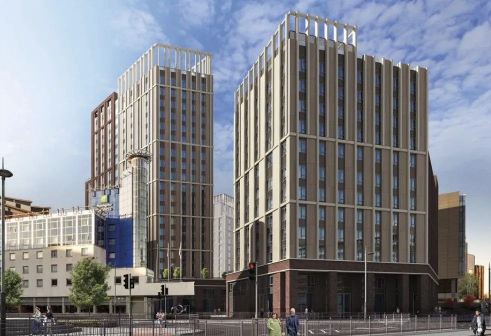 Ilustrasi proyek pembangunan dua menara di bekas kantor surat kabar Glasgow