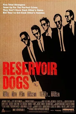 Poster atau adegan ikonik film Reservoir Dogs arahan Quentin Tarantino