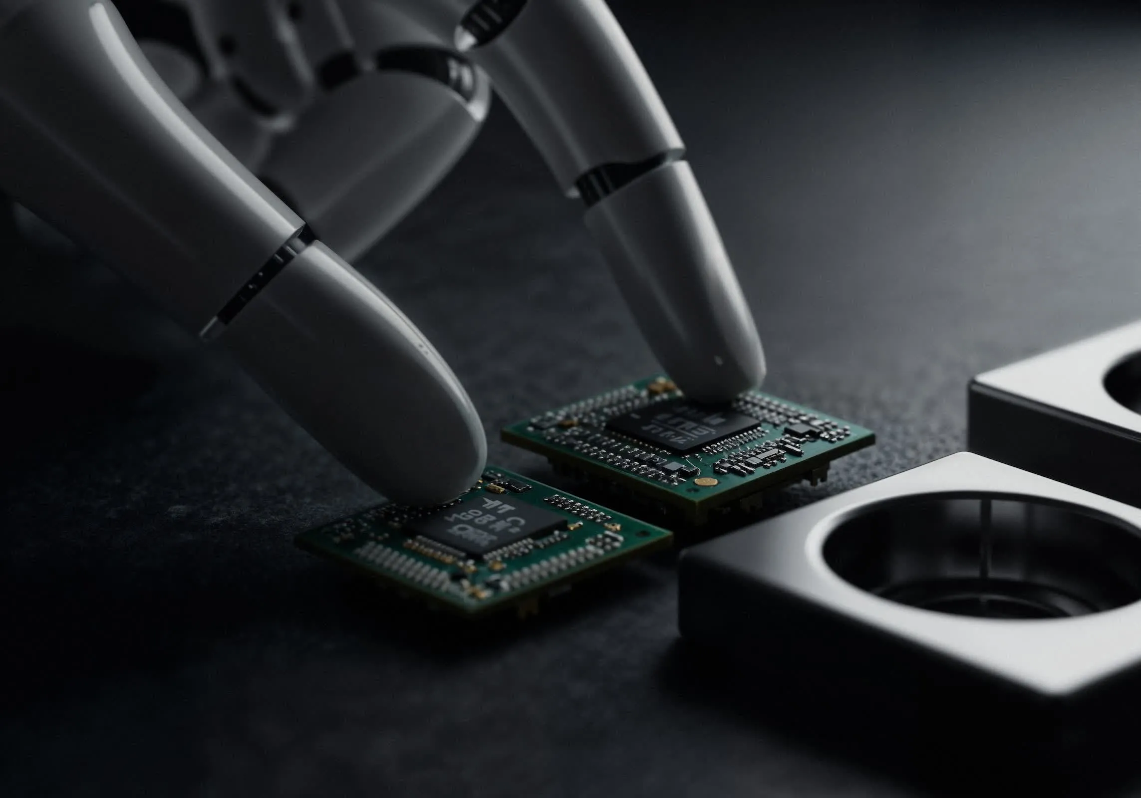 Ilustrasi proses desain chip semikonduktor menggunakan kecerdasan buatan