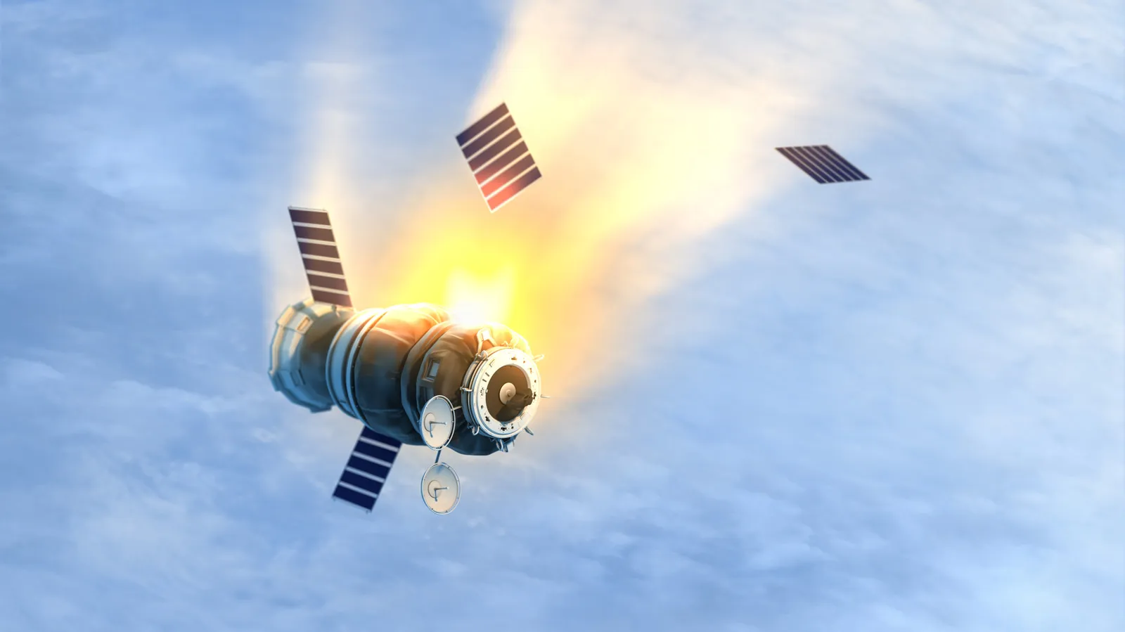 Ilustrasi satelit jatuh dan terbakar di atmosfer bumi yang mengancam lapisan ozon