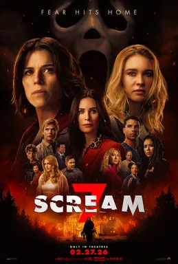 Poster resmi film Scream 7 menampilkan topeng ikonik Ghostface