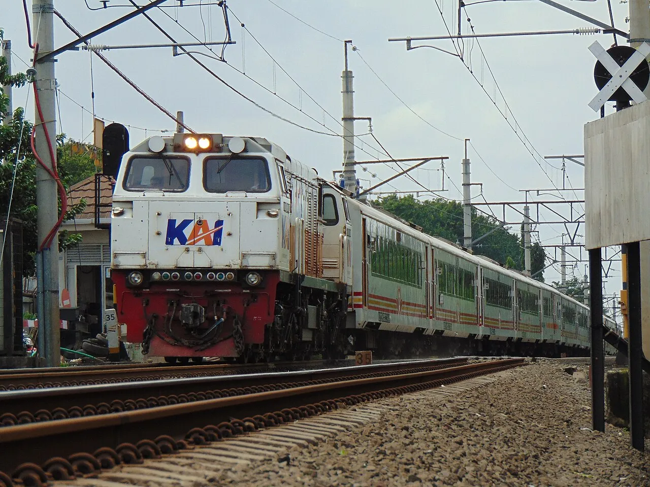 Kereta api modern yang melintas di jalur rel Indonesia