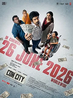 Poster film Con City yang dibintangi oleh Arjun Das dan Anna Ben