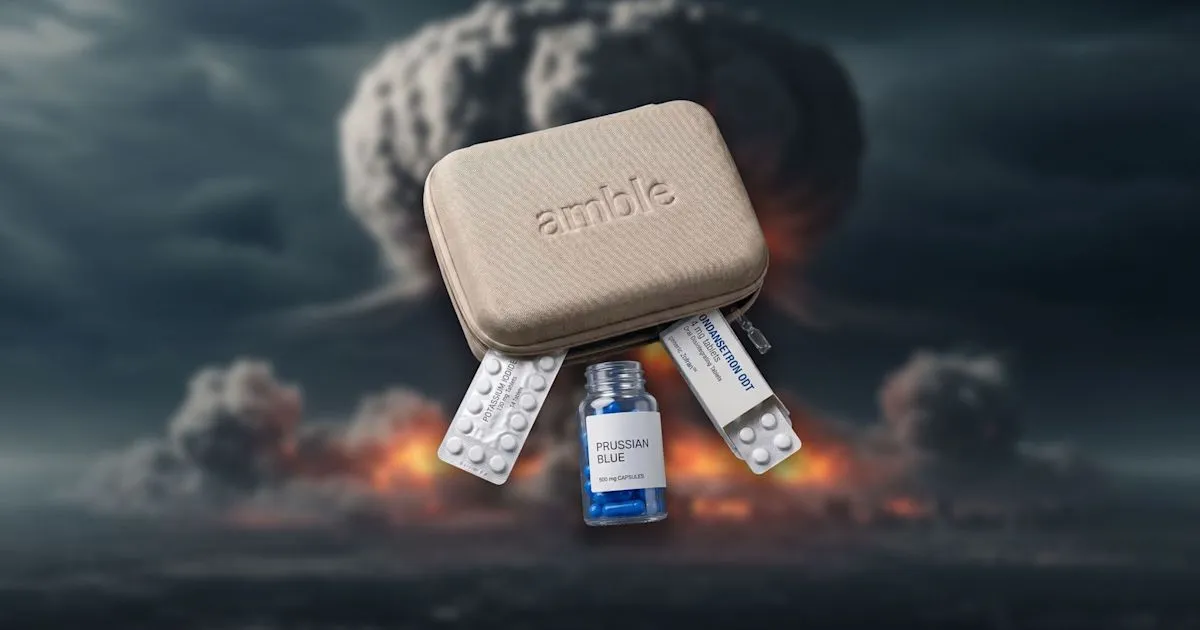 Kantong obat darurat radiasi nuklir yang dijual oleh startup kesehatan Amble