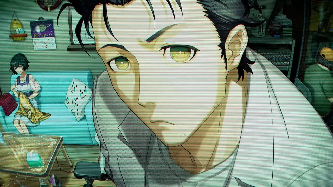 Tangkapan layar game Steins Gate ReBoot PC dengan karakter bergaya 2.5D