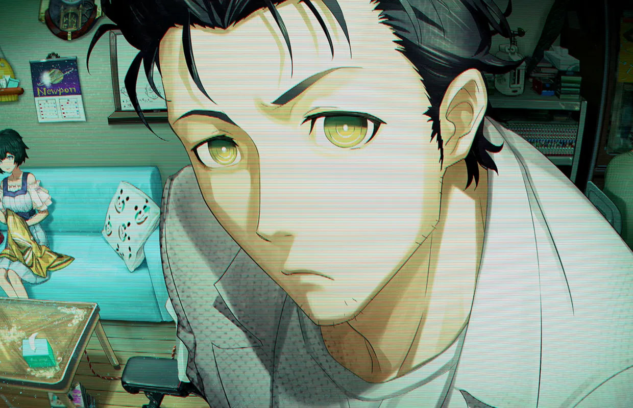 Tangkapan layar karakter utama dalam game Steins Gate ReBoot