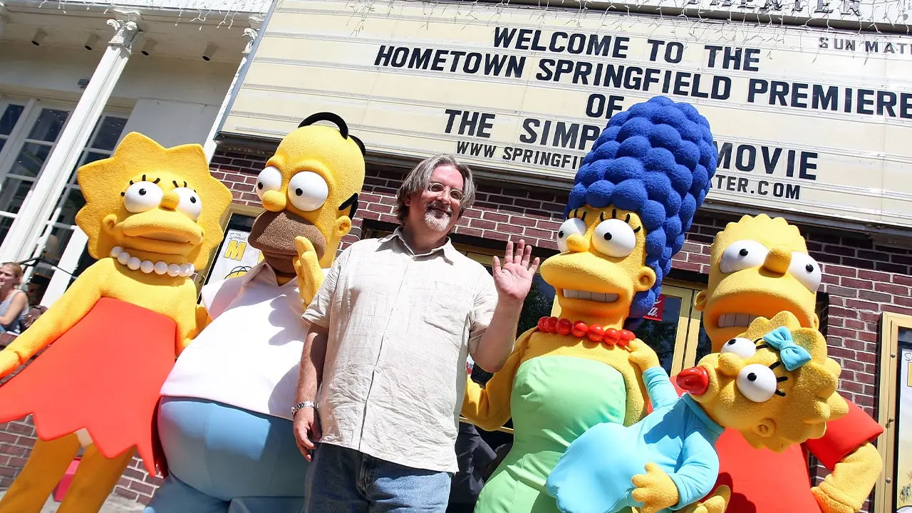 Kreator Matt Groening bersama karakter The Simpsons dalam sebuah acara