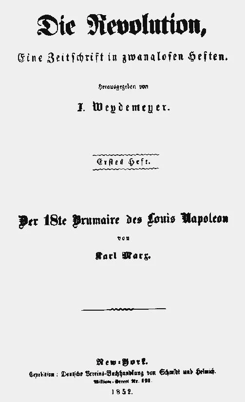 Sampul edisi pertama esai The Eighteenth Brumaire of Louis Bonaparte yang diterbitkan di majalah Die Revolution