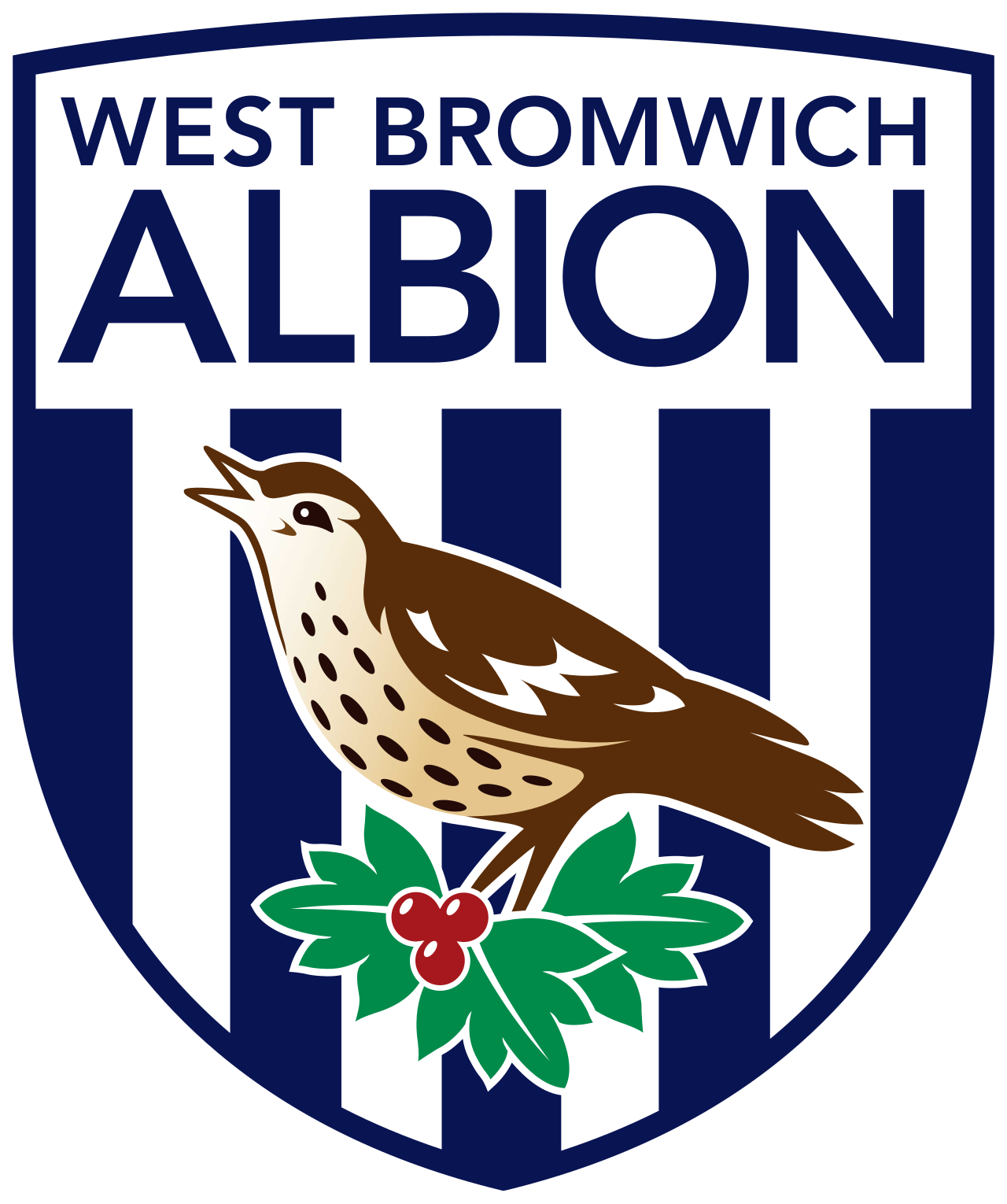 Logo dan lambang resmi West Bromwich Albion F.C. dengan ciri khas burung thrush di atas cabang pohon