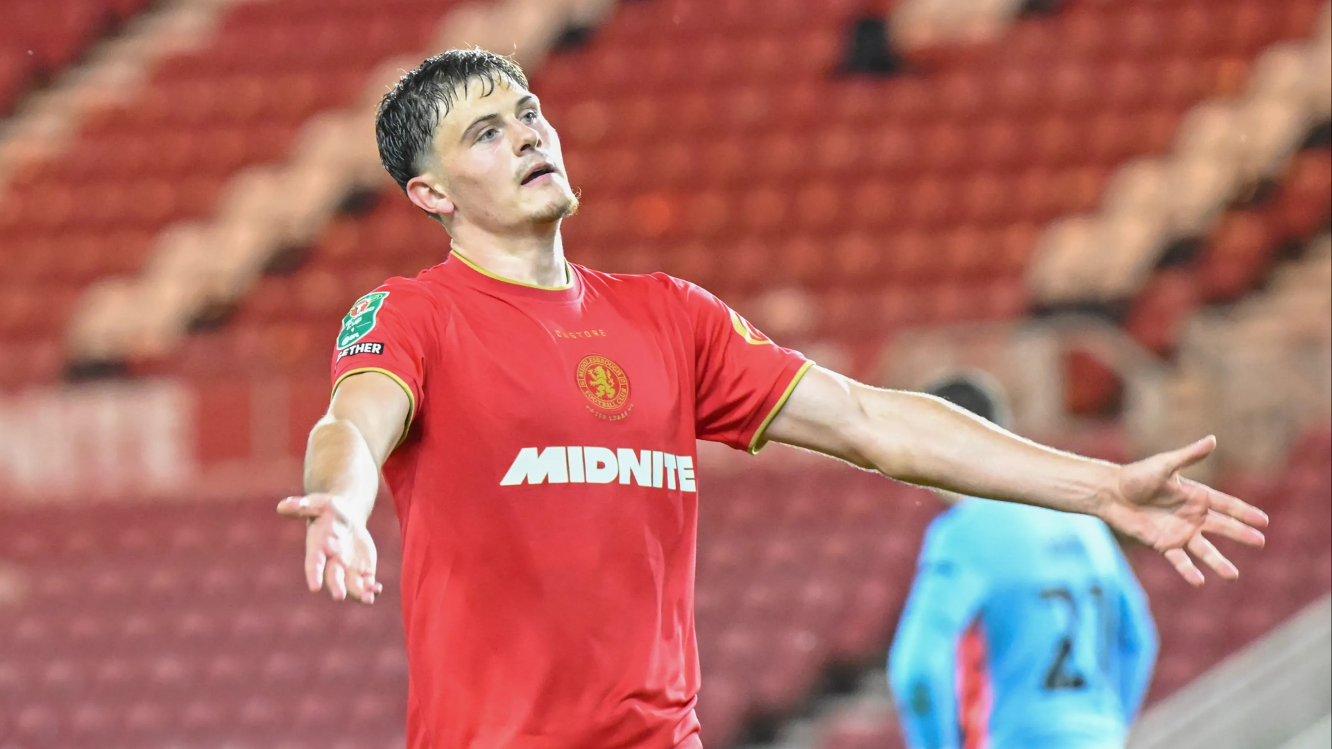 Will Lankshear merayakan gol kemenangan Middlesbrough di ajang Carabao Cup