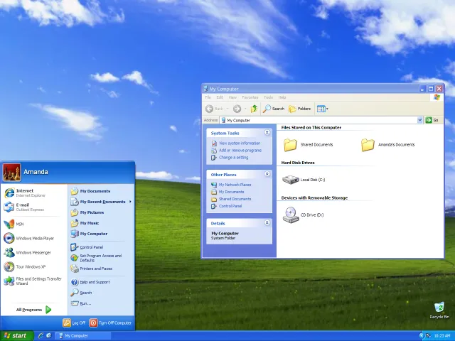 Tampilan antarmuka klasik dan latar belakang layar Windows XP dari Microsoft