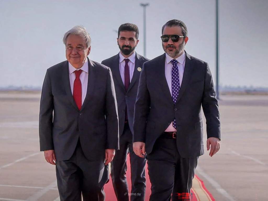 Sekjen PBB Antonio Guterres saat tiba dalam kunjungan resmi di Suriah