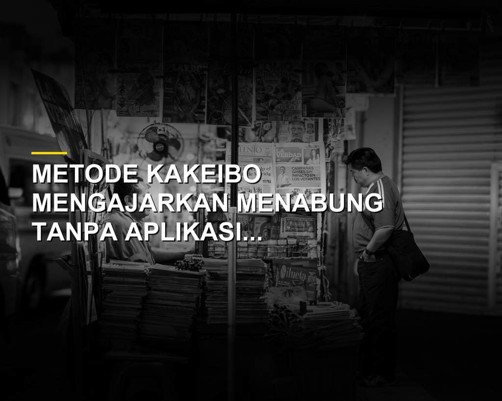 Ilustrasi buku catatan keuangan metode Kakeibo ala Jepang dengan pena dan uang koin