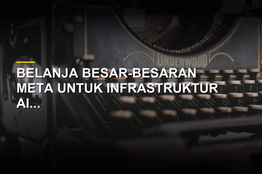 Ilustrasi chip AI dan pusat data Meta dengan grafik keuangan menurun