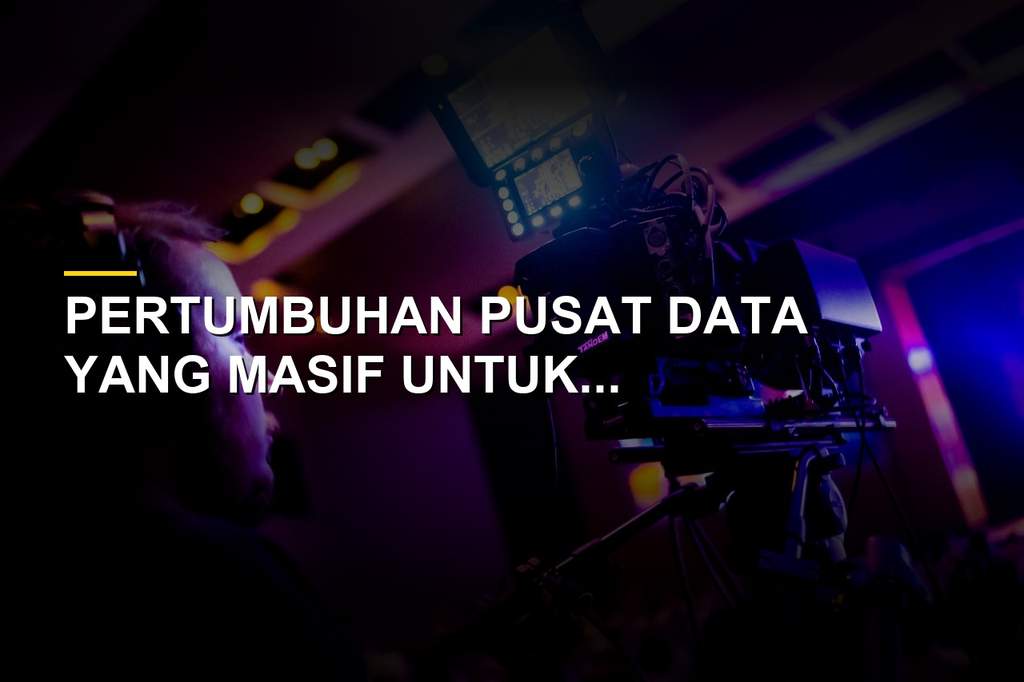 Ilustrasi fasilitas pusat data modern dengan deretan server komputer berteknologi tinggi