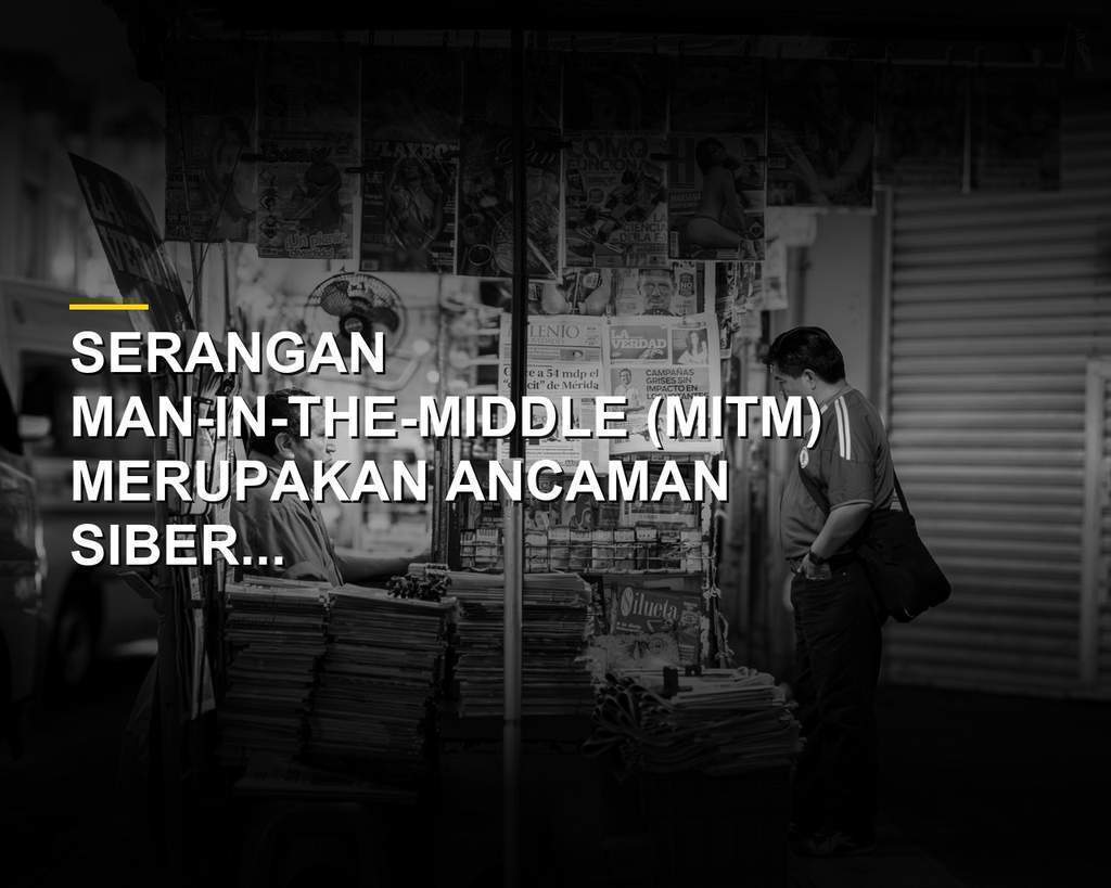 Ilustrasi konsep serangan Man-in-the-Middle dalam keamanan jaringan komputer