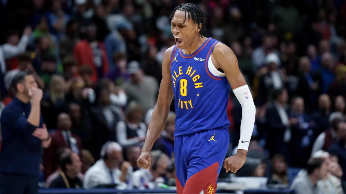 Pemain Denver Nuggets Peyton Watson yang menjadi target transfer Los Angeles Lakers di NBA