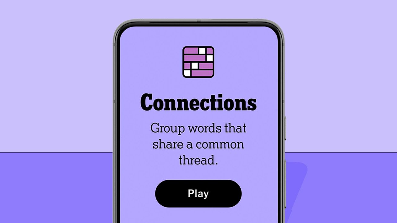 Tampilan antarmuka permainan kata harian NYT Connections di ponsel pintar