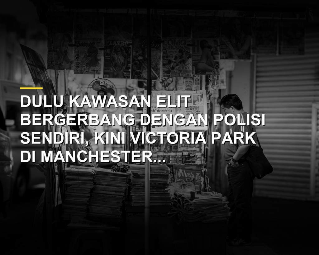 Pemandangan bangunan bersejarah Victoria Park Manchester dengan arsitektur neoklasik dan taman hijau di sekitarnya