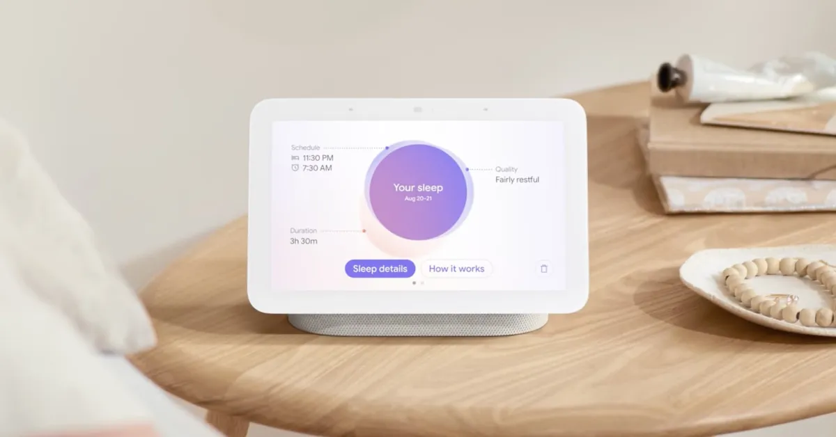 Perangkat Nest Hub generasi kedua yang menampilkan fitur pelacakan tidur
