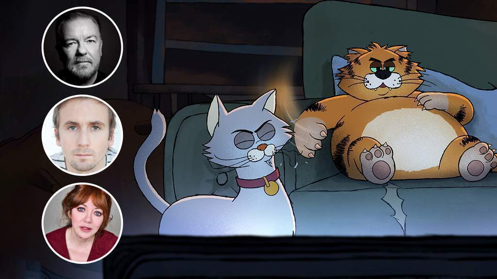 Ricky Gervais bersama pengisi suara serial animasi Netflix Alley Cats