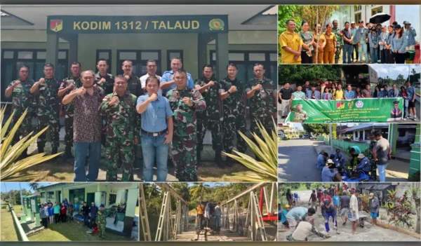 Sinergi personel TNI dan mahasiswa Unsrat saat menggelar kegiatan Karya Bakti 2026 di Kepulauan Talaud